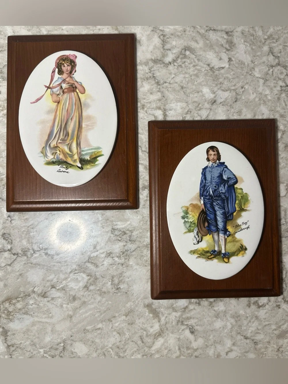 Set of Two Vintage Style Oval Plaque Wall Art - “Pinky” & “Blue Boy”